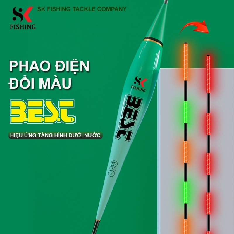 Phao câu đêm BEST SK FISHING đổi màu khi cá cắn, chất liệu Nano cao cấp TẶNG KÈM PIN